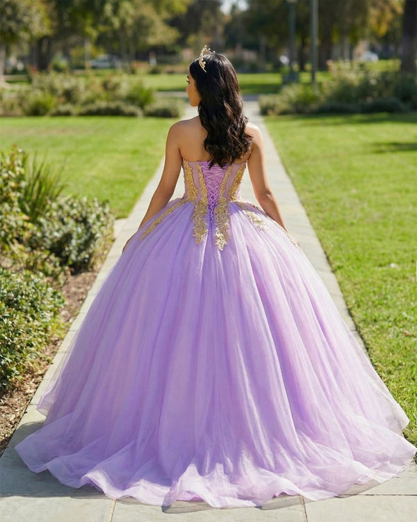 Lilac Sweetheart Sleeveless Quinceanera Dresses with Appliques - KissProm