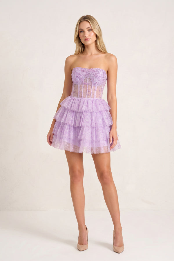 A-Line Strapless Scoop Tiered Sleeveless Short Homecoming Dress