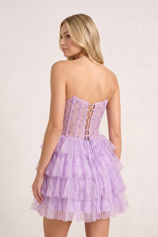 A Line Strapless Tiered Homecoming Dress