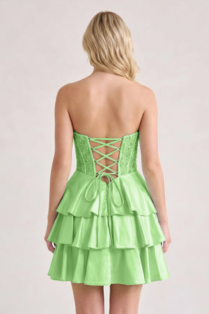Lime Green A Line Satin Corset Ruffled Sweetheart Homecoming Dresses with Beads (2) | KISSPROM