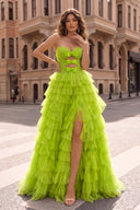 Polka Dot Strapless Ruffle Tiered Prom Gown with Keyholes – Prom Dress by KissProm | Available at KissProm