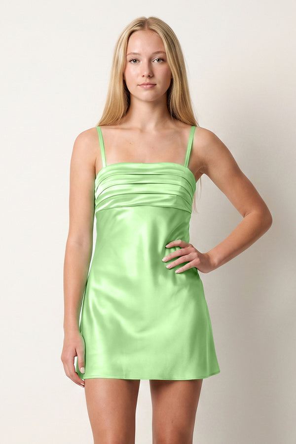 Lime Green Sheath Spaghetti Straps Satin Homecoming Dress | KISSPROM
