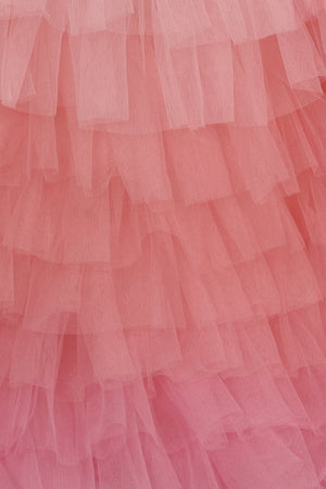 Pink A Line Spaghetti Straps Tulle Prom Dresses with Slit - KISSPROM