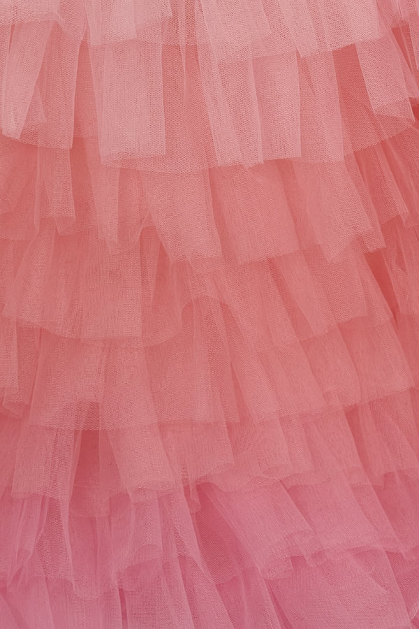Pink A Line Spaghetti Straps Tulle Prom Dresses with Slit - KISSPROM