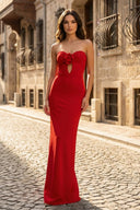 Red Sweetheart Satin Mermaid Long Prom Dress - KissProm