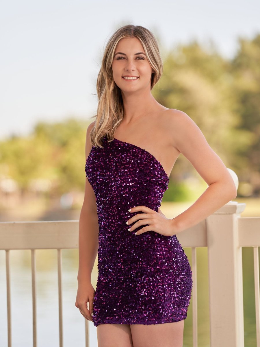 Linnea Short Bodycon One Shoulder Sequins Black Homecoming Dress
