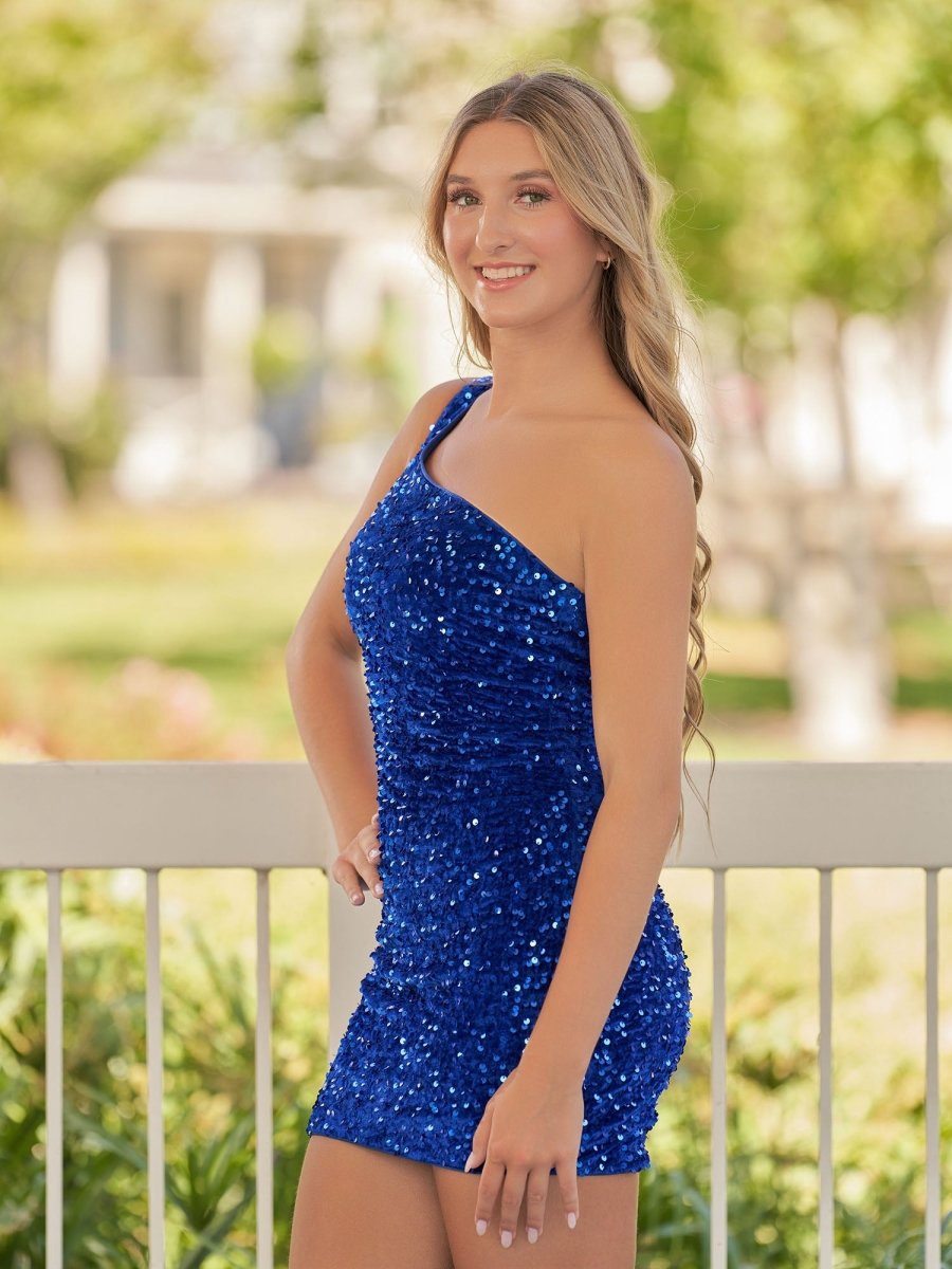 Linnea Short Bodycon One Shoulder Sequins Black Homecoming Dress