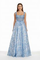 Lioren | Blue - Square Neck A Line Lace Beaded Formal Prom Dresses With Appliques - KissProm