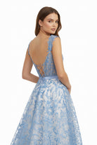 Lioren | Blue - Square Neck A Line Lace Beaded Formal Prom Dresses With Appliques - KissProm