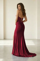 Liorenna | Burgundy - Strapless Mermaid Satin Beaded Long Formal Prom Dresses With Slit-KissProm