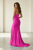 Liorenna | Fuchsia - Strapless Mermaid Satin Beaded Long Formal Prom Dresses With Slit-KissProm