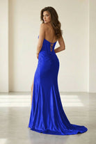 Liorenna | Royal Blue - Strapless Mermaid Satin Beaded Long Formal Prom Dresses With Slit-KissProm