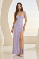 Liorisse | Lavender - Sweetheart Sheath Lace Ruffled Formal Prom Dresses With Slit - KissProm