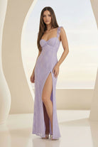 Liorisse | Lavender - Sweetheart Sheath Lace Ruffled Formal Prom Dresses With Slit - KissProm