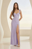 Liorisse | Lavender - Sweetheart Sheath Lace Ruffled Formal Prom Dresses With Slit - KissProm