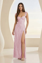 Liorisse | Lavender - Sweetheart Sheath Lace Ruffled Formal Prom Dresses With Slit - KissProm