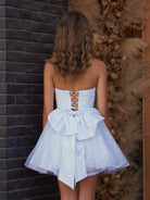 Lirael | White - A Line Strapless Glitter Tulle Ruffled Homecoming Dresses with Bow