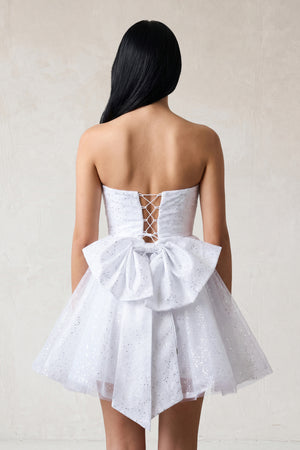 Lirael | White - A Line Strapless Glitter Tulle Ruffled Homecoming Dresses with Bow
