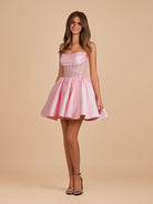 Lirra | Pink - A Line Strapless Satin Corset Short Homecoming Dresses with Sequins - KissProm