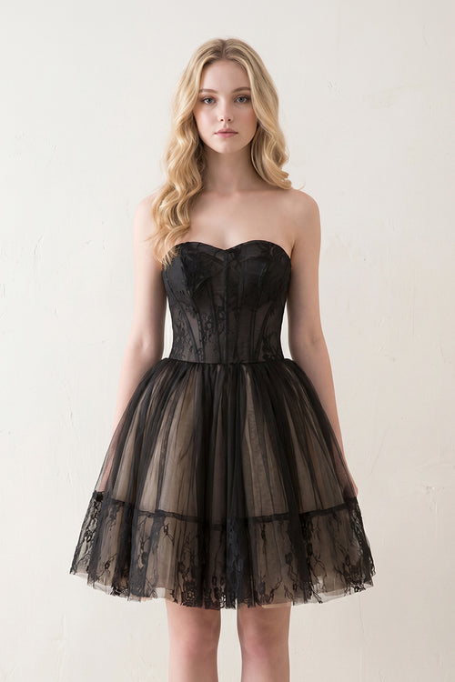 A line Strapless Tulle Homecoming Dress - KissProm