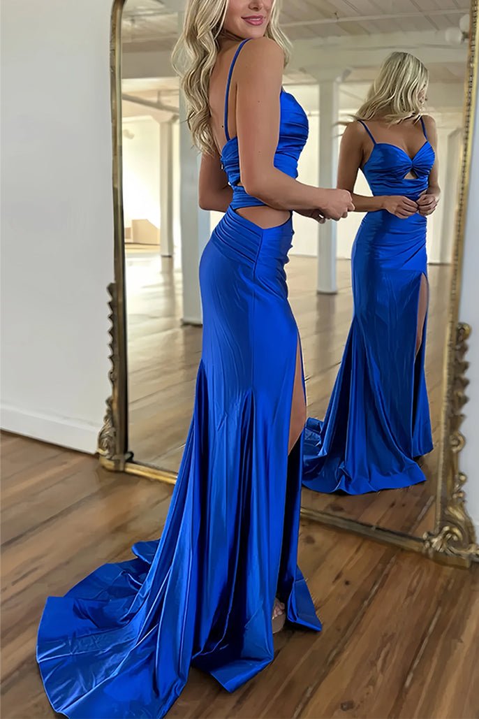 Liz | Cute Mermaid Sweetheart Royal Blue Satin Long Prom Dresses - KissProm