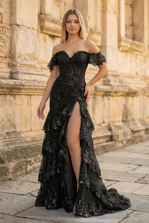 Sheath Off the Shoulder Long Lace Prom Dress (Lace-up Back) - KISSPROM PROM DRESSES