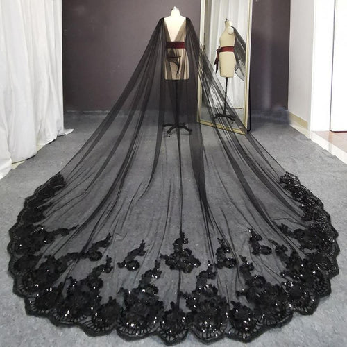 Black Sequined Long Veil - KissProm