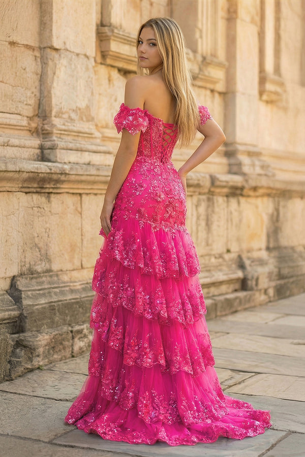 Sheath Off the Shoulder Long Lace Prom Dress (Lace-up Back) - KISSPROM PROM DRESSES