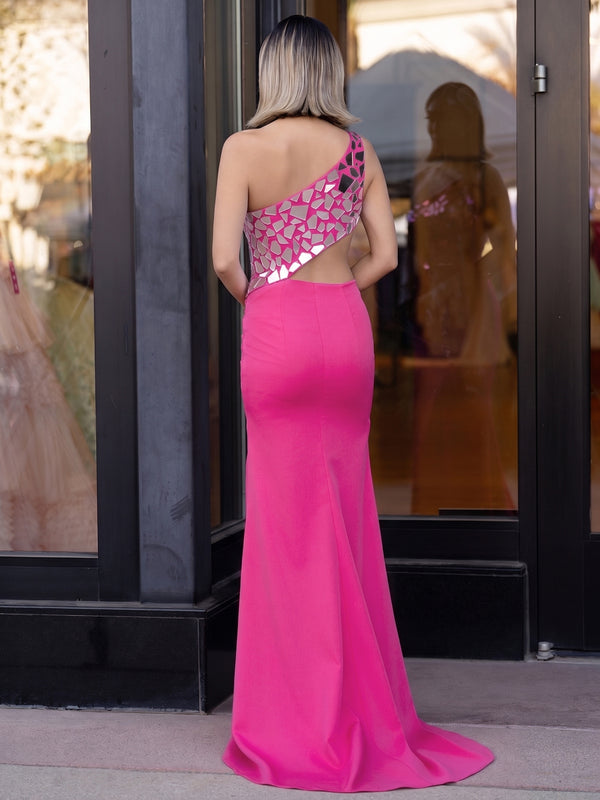 Sheath One Shoulder Cut Mirror Sequins Prom Dress - Kissprom