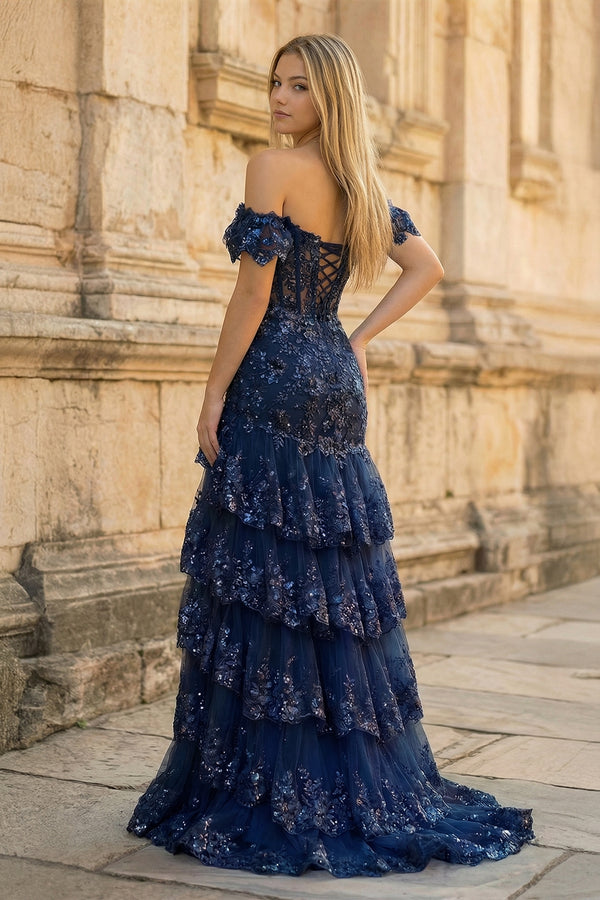 Sheath Off the Shoulder Long Lace Prom Dress (Lace-up Back) - KISSPROM PROM DRESSES