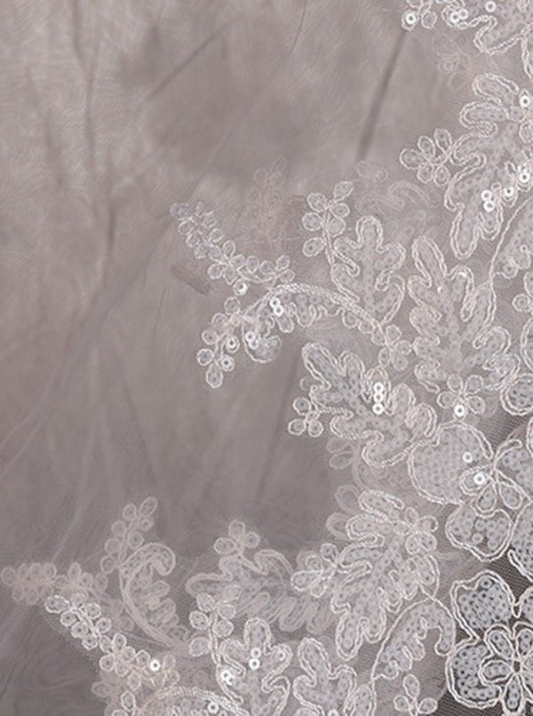 Vintage One Tier Lace Edge With Tulle Wedding Veil - KissProm