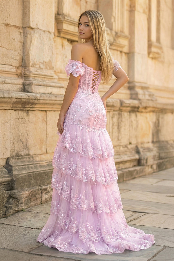 Sheath Off the Shoulder Long Lace Prom Dress (Lace-up Back) - KISSPROM PROM DRESSES