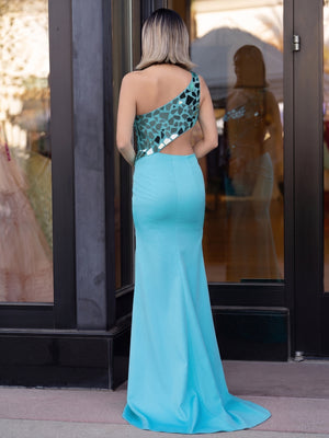 Sheath One Shoulder Cut Mirror Sequins Prom Dress - Kissprom
