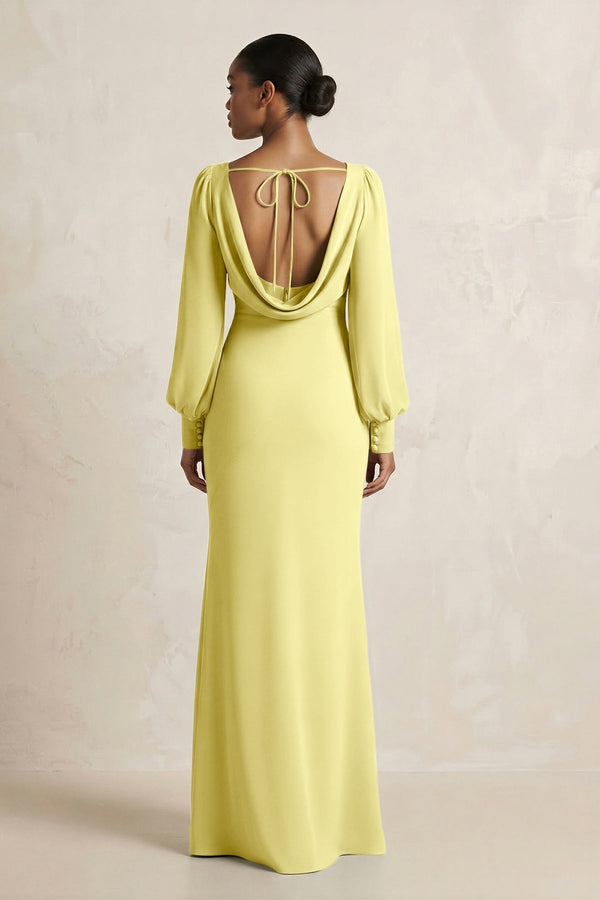 Long Sleeve V - Neck Sheath Chiffon Bridesmaid Dress in Buttercup - KissProm Bridesmaid Dresses