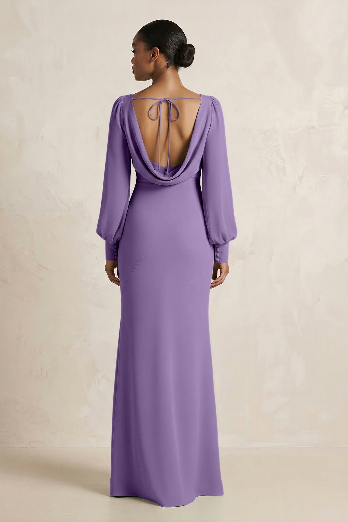 KissProm Long Sleeve V-Neck Sheath Chiffon Bridesmaid Dress in Tahiti, Tahiti / 30