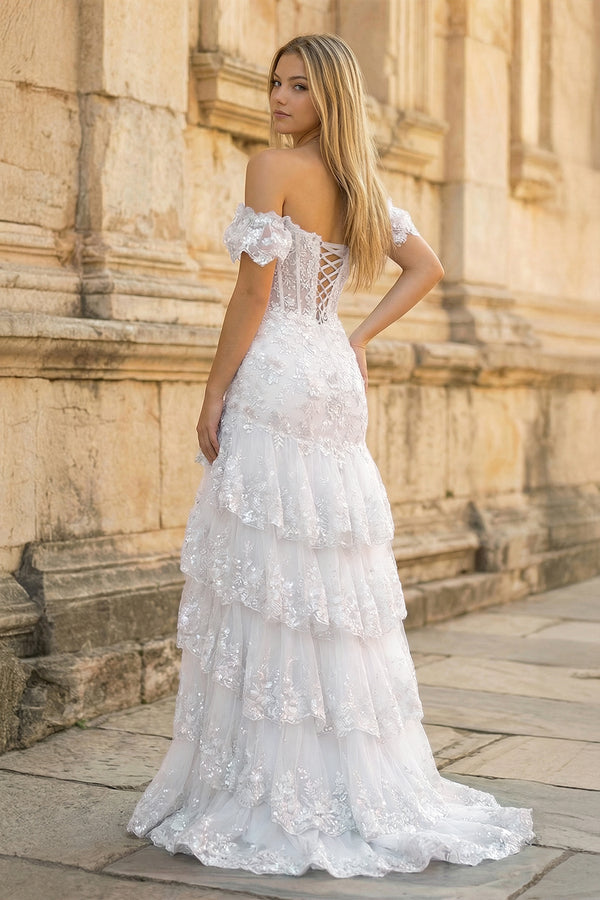 Sheath Off the Shoulder Long Lace Prom Dress (Lace-up Back) - KISSPROM PROM DRESSES