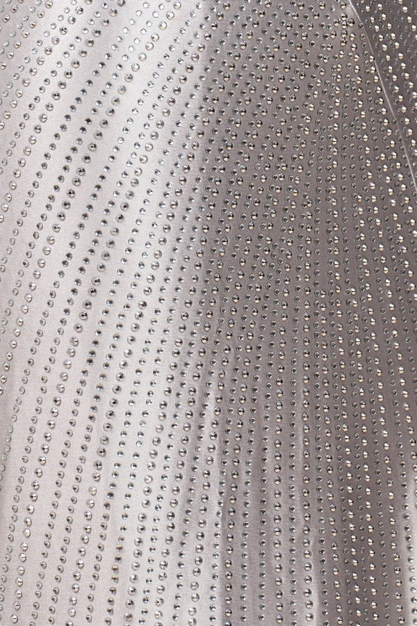 Loria | Silver - V Neck Mermaid Satin Beaded Long Formal Prom Dresses With Slit - KissProm