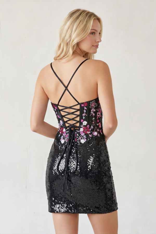 Black Sweetheart Sequins Short Bodycon Homecoming Dresses With Appliques - KISSPROM
