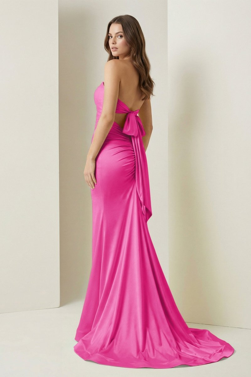 Lorisse | Yellow - Strapless Mermaid Satin Formal Prom Dresses With Cutout - KissProm