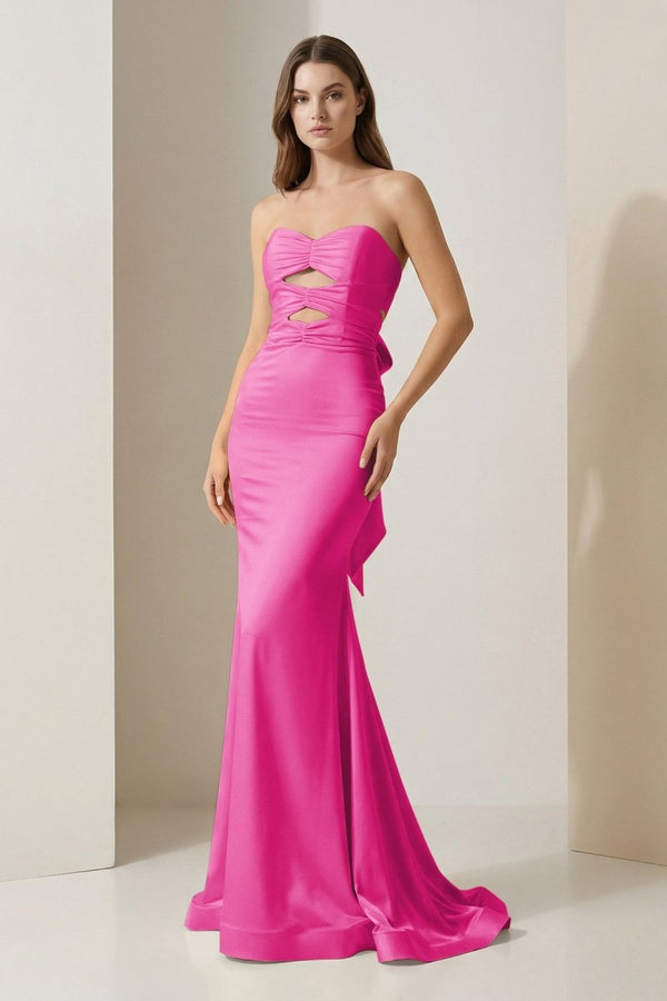 Lorisse | Yellow - Strapless Mermaid Satin Formal Prom Dresses With Cutout - KissProm