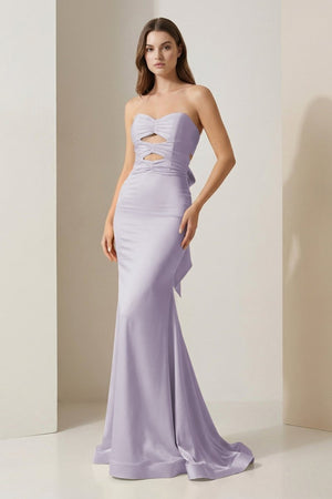 Lorisse | Yellow - Strapless Mermaid Satin Formal Prom Dresses With Cutout - KissProm