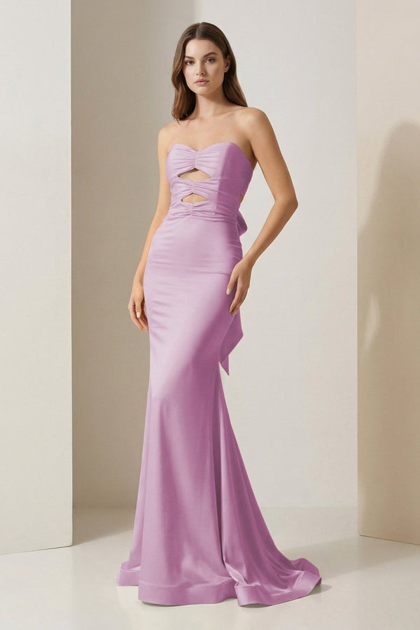 Yellow Sweetheart Mermaid Satin Formal Prom Dresses With Cutout Lavender / 16