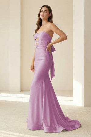 Lorisse | Yellow - Strapless Mermaid Satin Formal Prom Dresses With Cutout - KissProm
