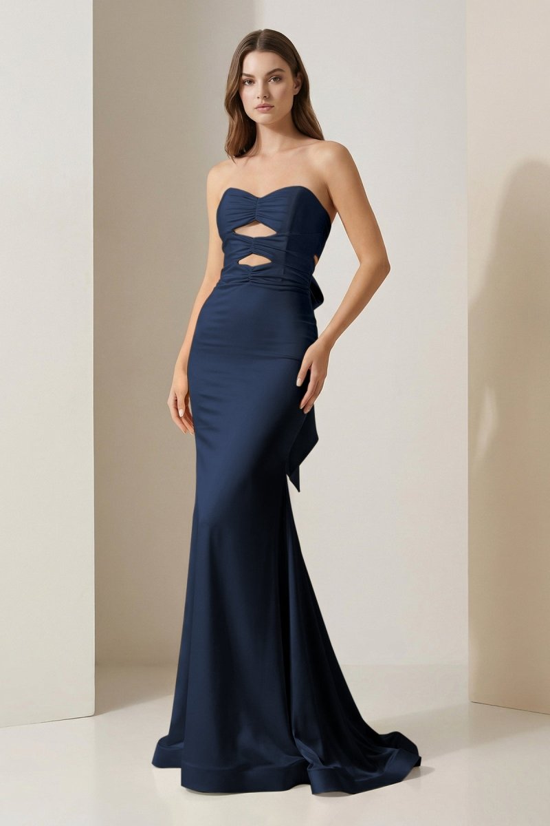 Lorisse | Yellow - Strapless Mermaid Satin Formal Prom Dresses With Cutout - KissProm