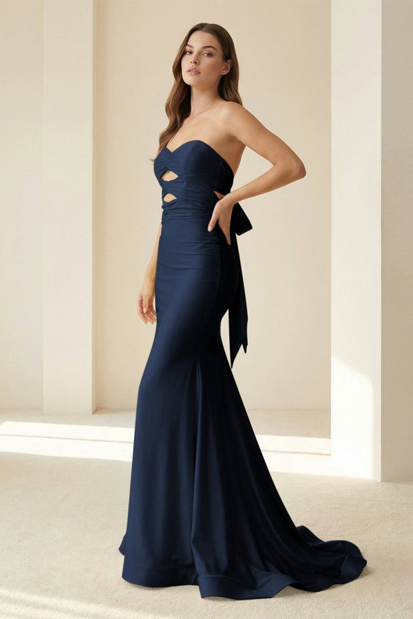 Lorisse | Yellow - Strapless Mermaid Satin Formal Prom Dresses With Cutout - KissProm