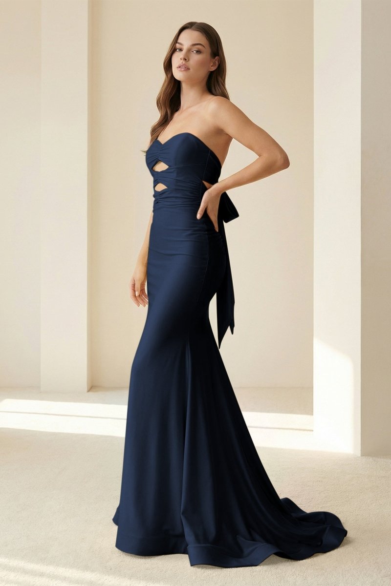 Lorisse | Yellow - Strapless Mermaid Satin Formal Prom Dresses With Cutout - KissProm