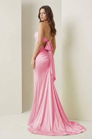Lorisse | Yellow - Strapless Mermaid Satin Formal Prom Dresses With Cutout - KissProm