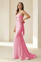 Lorisse | Yellow - Strapless Mermaid Satin Formal Prom Dresses With Cutout - KissProm