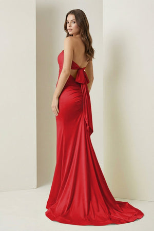 Lorisse | Yellow - Strapless Mermaid Satin Formal Prom Dresses With Cutout - KissProm
