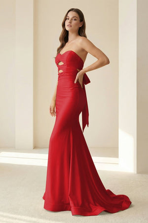 Lorisse | Yellow - Strapless Mermaid Satin Formal Prom Dresses With Cutout - KissProm